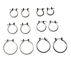 Assorted Hoop Earrings Gold Silver Plated Textured Smooth Various Sizes 6 Pairs